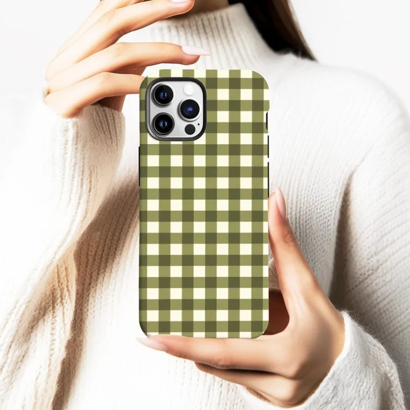 Оливково-зеленый магнитный чехол для телефона в клетку для IPHONE 17, 16,15, 14, 13, 12, 11 PRO MAX Plus 16e, двухслойная задняя крышка из жесткого ТПУ