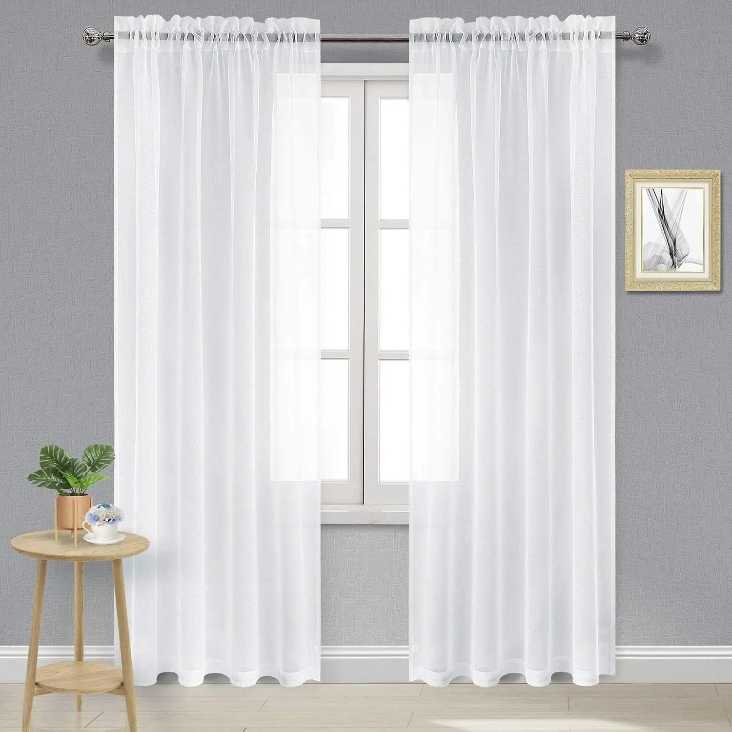 White Sheer Curtains Semi Transparent Voile Curtains for Bedroom and Living Room Rod Pocket