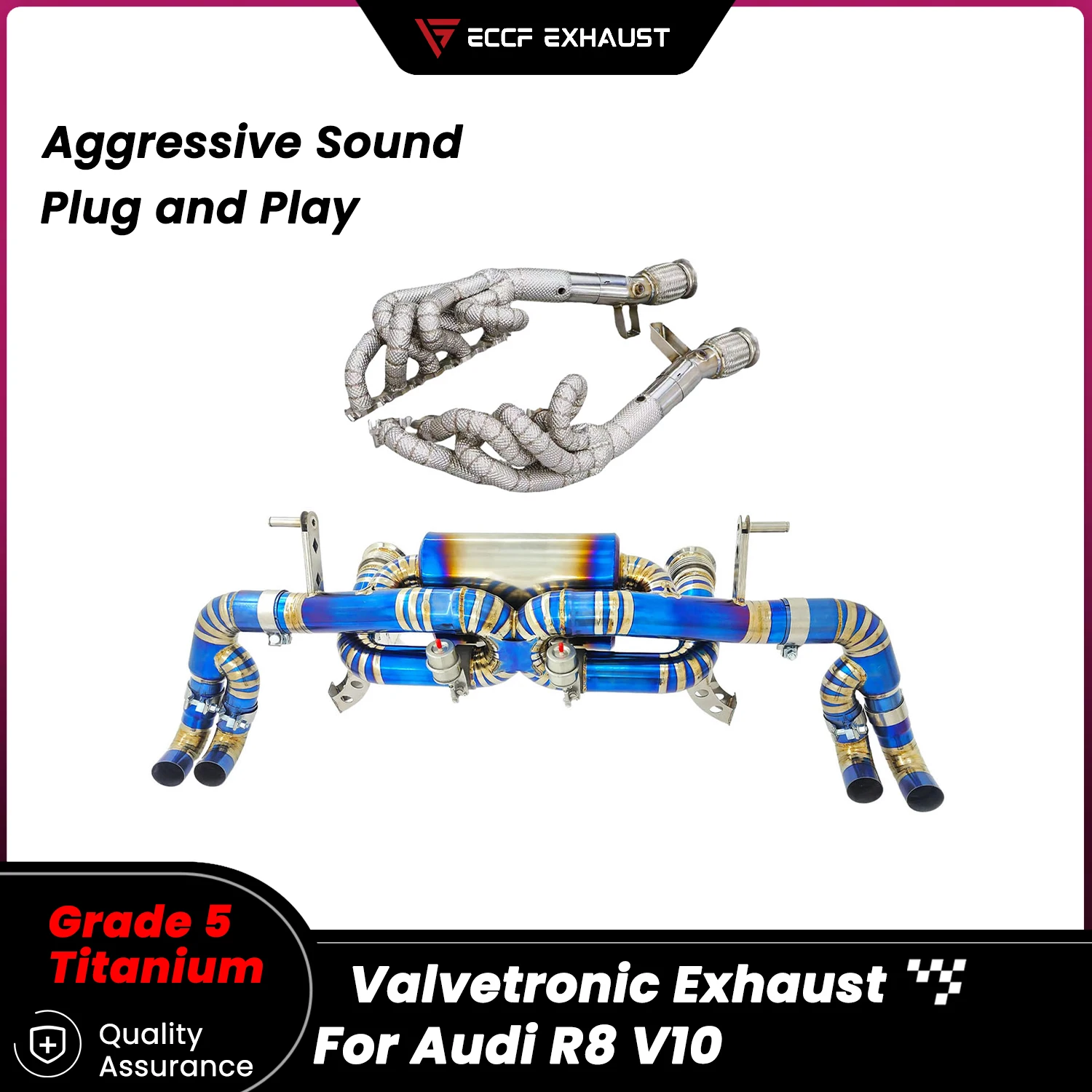 

Pneumatic Valve TItanium Sporty Catback Exhaust With Headers for Audi R8 V10 Freely Adjustable Sound Control Easy Installation