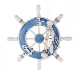 Mediterranean Style Nordic Wooden Nautical Steering Wheel with Fishing Net for Bedroom Living Room Part Ship rudder decoration