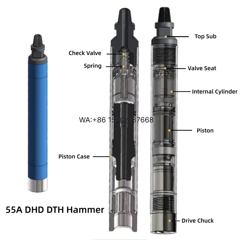 Wmwmnu for Miningwell DHD55A 5.5 Inch DTH Hammer for Water Well Drilling High Pressure Down The Hole Hammer for Hard Rock