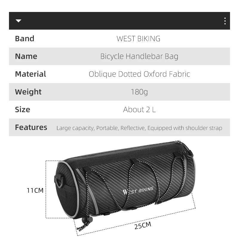 WEST BIKING Bike Front Tube Pannier Bicycle Handlebar Bag Portable Multifunction Storage Waterproof Shoulder Bag Accessories