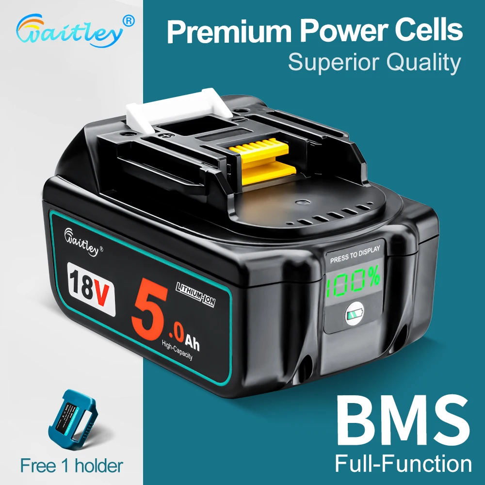 Waitley BL1850 18 V 5.0Ah batteria di ricambio per utensile elettrico Makita 5000mah BL1840 BL1860 batteria con Display a LED 18 v 5A