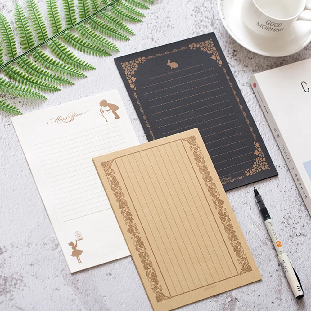 8Pcs Letter Writing Paper Creative Vintage Stationery Set Premium Kraft Writing Sheets Smooth Feel for Notes and Messages Black