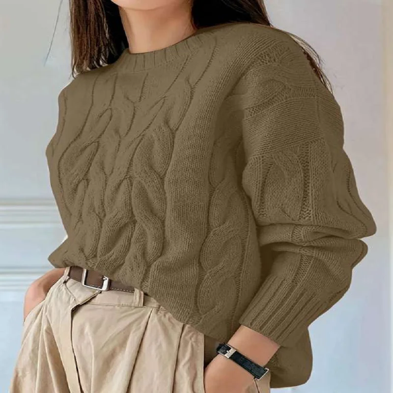 البلوزات النسائية خريف 2025 متماسكة طويلة الأكمام Crewneck المتضخم سترة البلوز ملابس فضفاضة