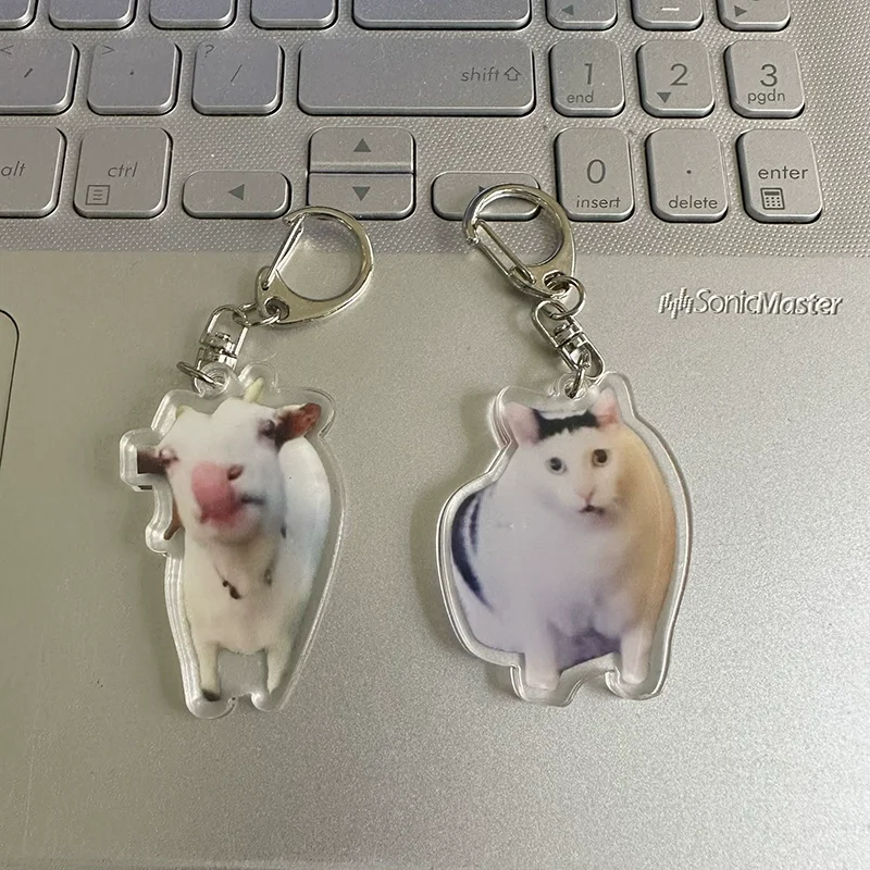 Tongue Sheep Bruh Doubts Cat Exquisite Acrylic 5cm Keychain, Humorous and Funny Keychain Acrylic Pendant Suitable for Birthday