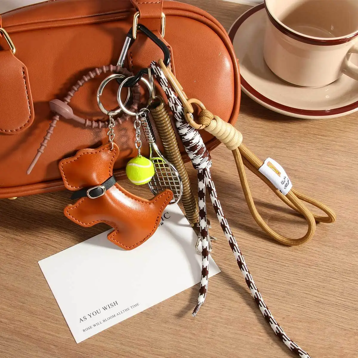 trendy puppy Hand woven rope Key Chain NEW baseball Spring rope Backpack pendant