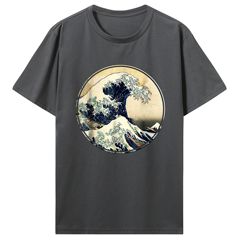 Japanese Kanagawa Great Wave T-shirt Men Women Tees Men Cottno Streetwear heavyweight fashion Round manga vintage anime clothes