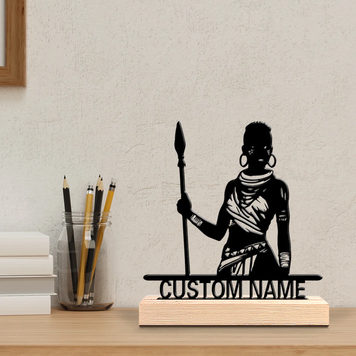 1 pièce Statuette de chasse en métal personnalisée et amusante, sur base en bois moderne, pour bureau et salon, d'inspiration naturelle