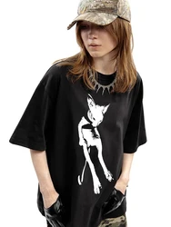 Men's T-Shirt PussyLover Sphynx Graphic Cotton Tops Oversized Harajuku Tees Korean Fashion Short Sleeves Y2k Streetwear Clothing