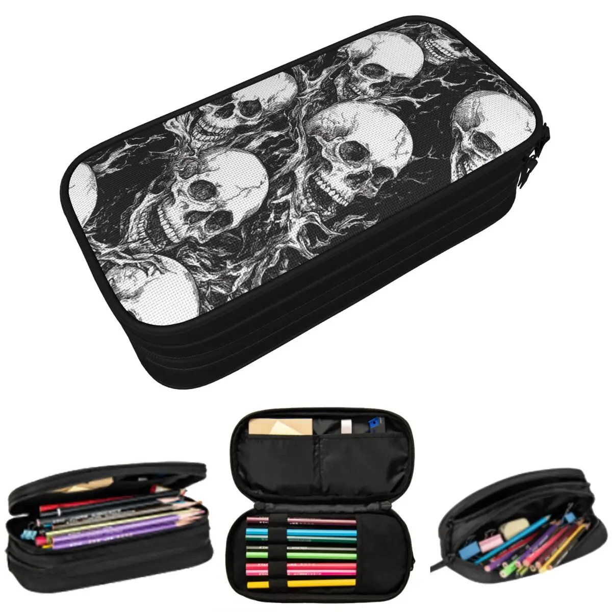 

Пенал с узором «Готические черепа» для детей, школьный пенал-коробка, сумка для канцелярских принадлежностей, держатель для ручек