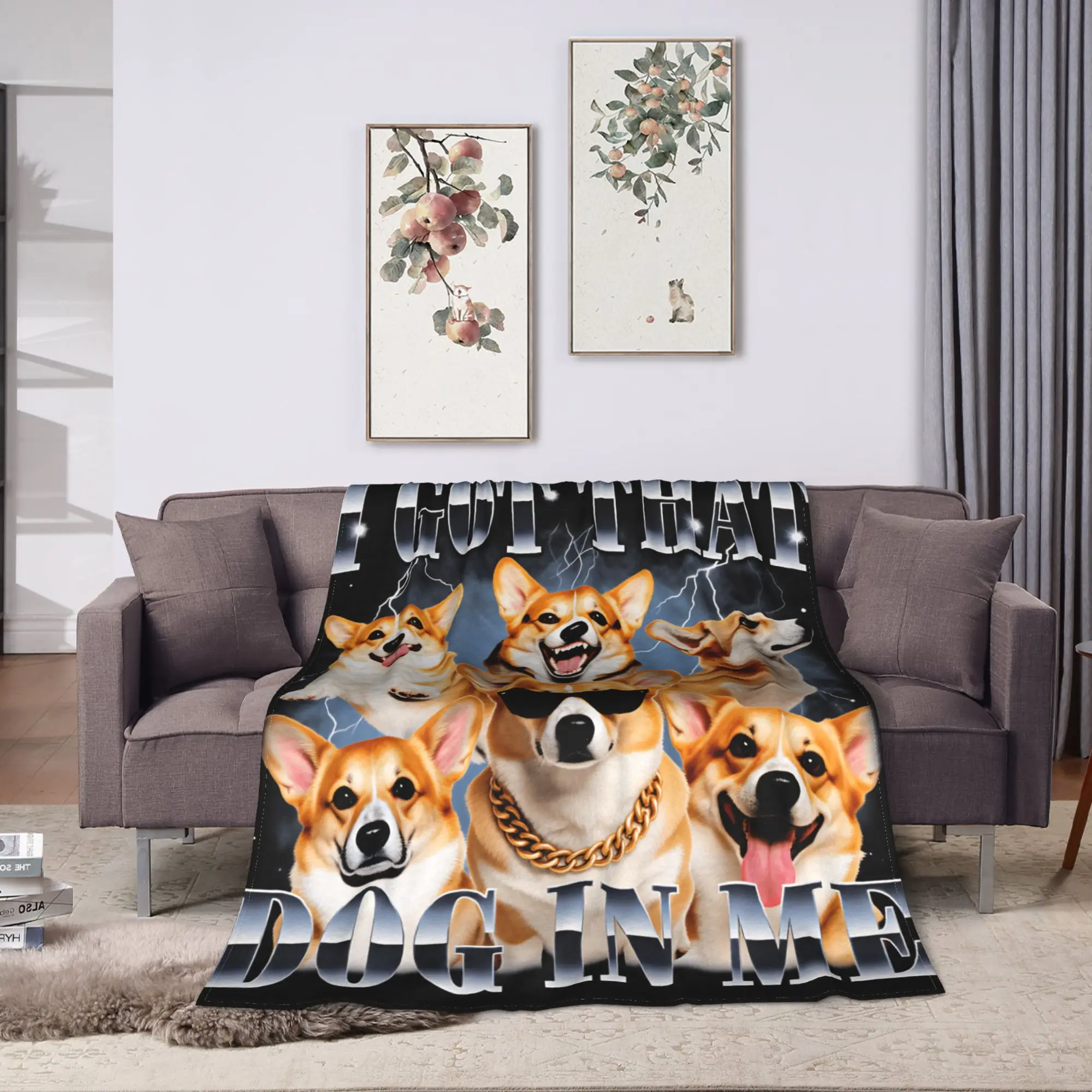 I Got That Dog In Me Corgi 90S Style Dog Soft Cozy Blankets  Trend Travel Office Throw Blanket Couch Chair Flannel Bed Cover