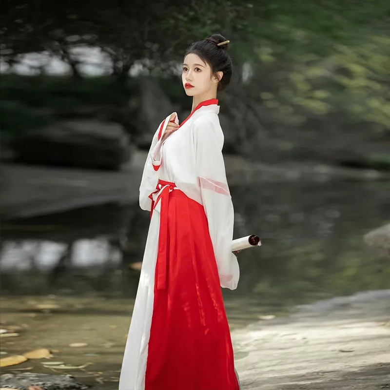 

JC27 original Hanfu female Jin system double-layer cross collar top waist skirt three-piece set for lovers