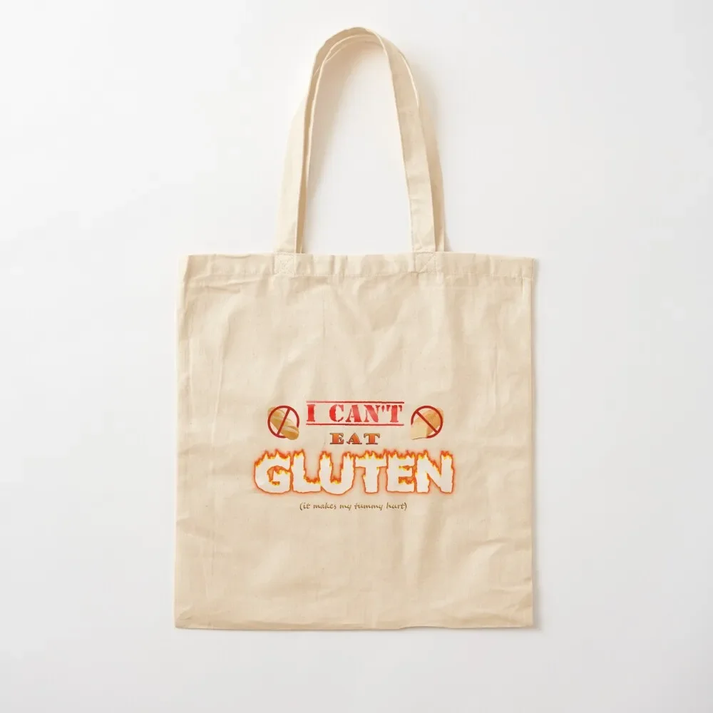 No puedo comer gluten, hace que mi mal en la barriga, intolerante con gluten, meme celíaco, bolso de mano, bolso de mano de lona para playa, bolso grande