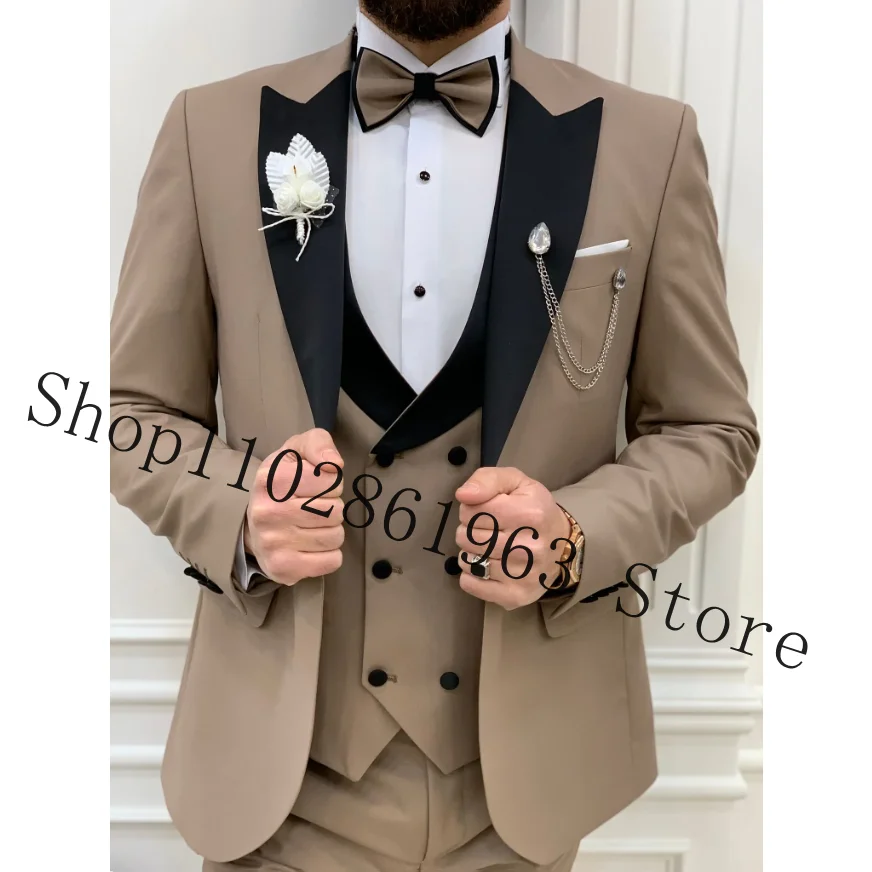 Traje de 3 piezas para hombre, traje Formal de negocios para novio, esmoquin de boda, chaqueta, chaleco, pantalones, conjunto de traje de boda