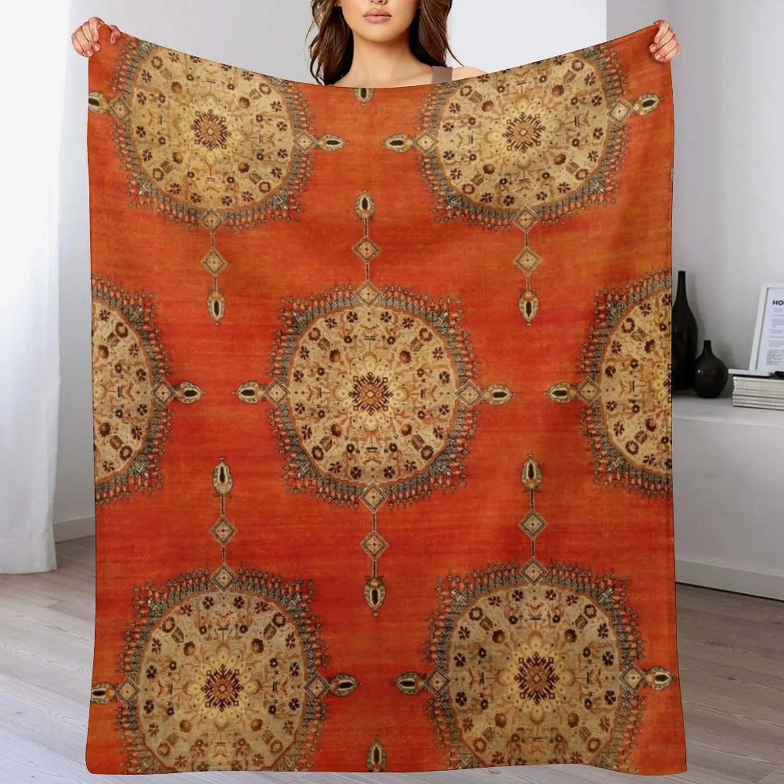 

Antique Persian Tabriz Rug Print Throw Blanket Luxury Designer Single Sleeping Bag Picnic Blankets