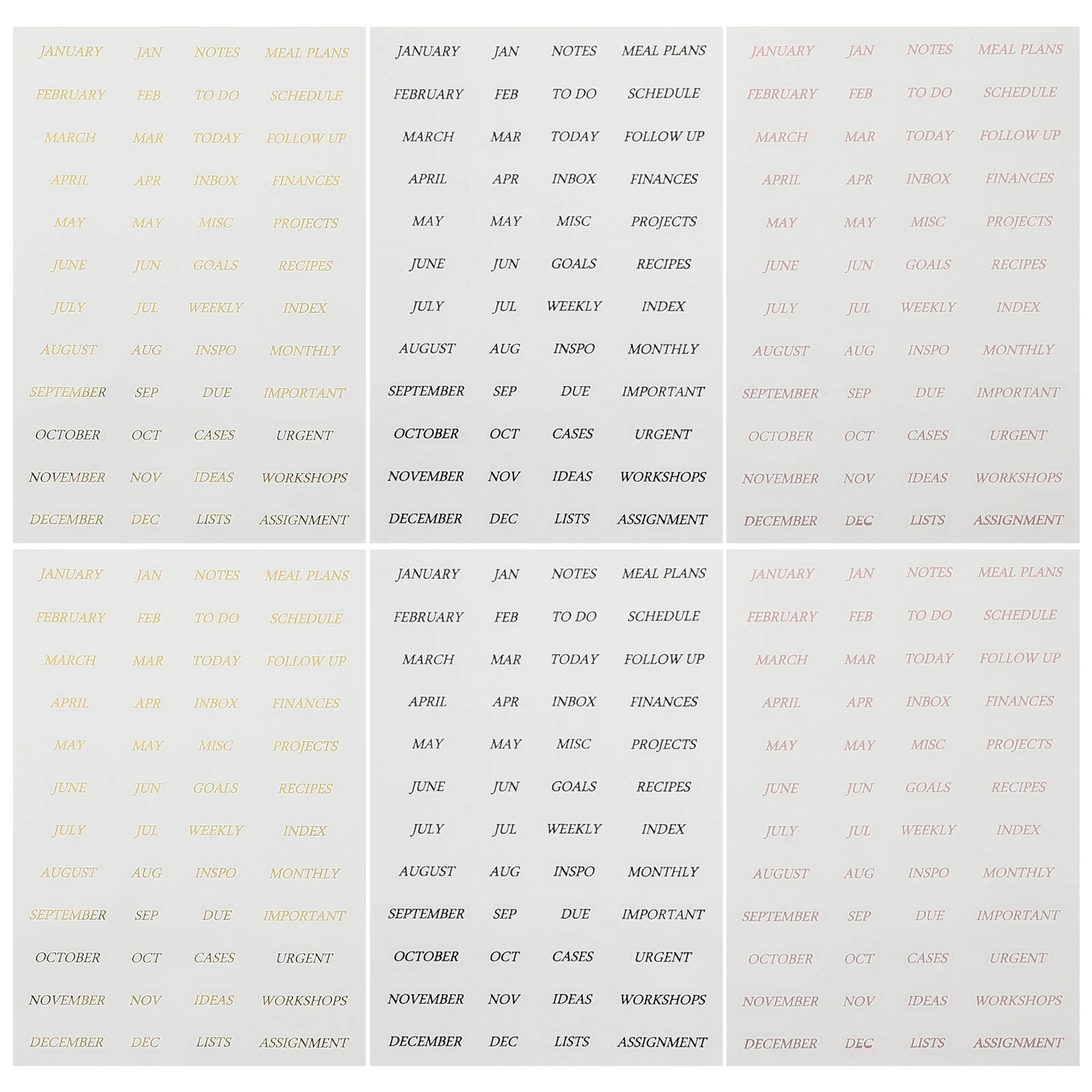 

6 Sheets Ocean Series A6 Notebook PVC Stickers Monthly Calendar English Diary Scrapbooking Accessories Gold Stamping