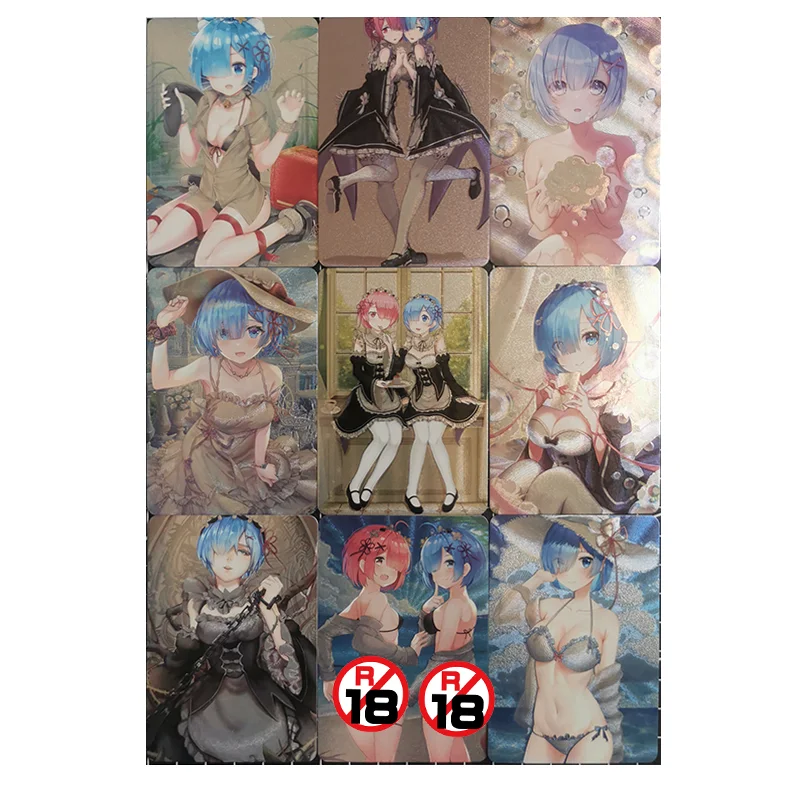 

9PCS/Set Sexy Anime Girl Card Anime Re:Life in A Different World From Zero Rem Ram Cartoon Game Collection Cards Toy Xmas Gift