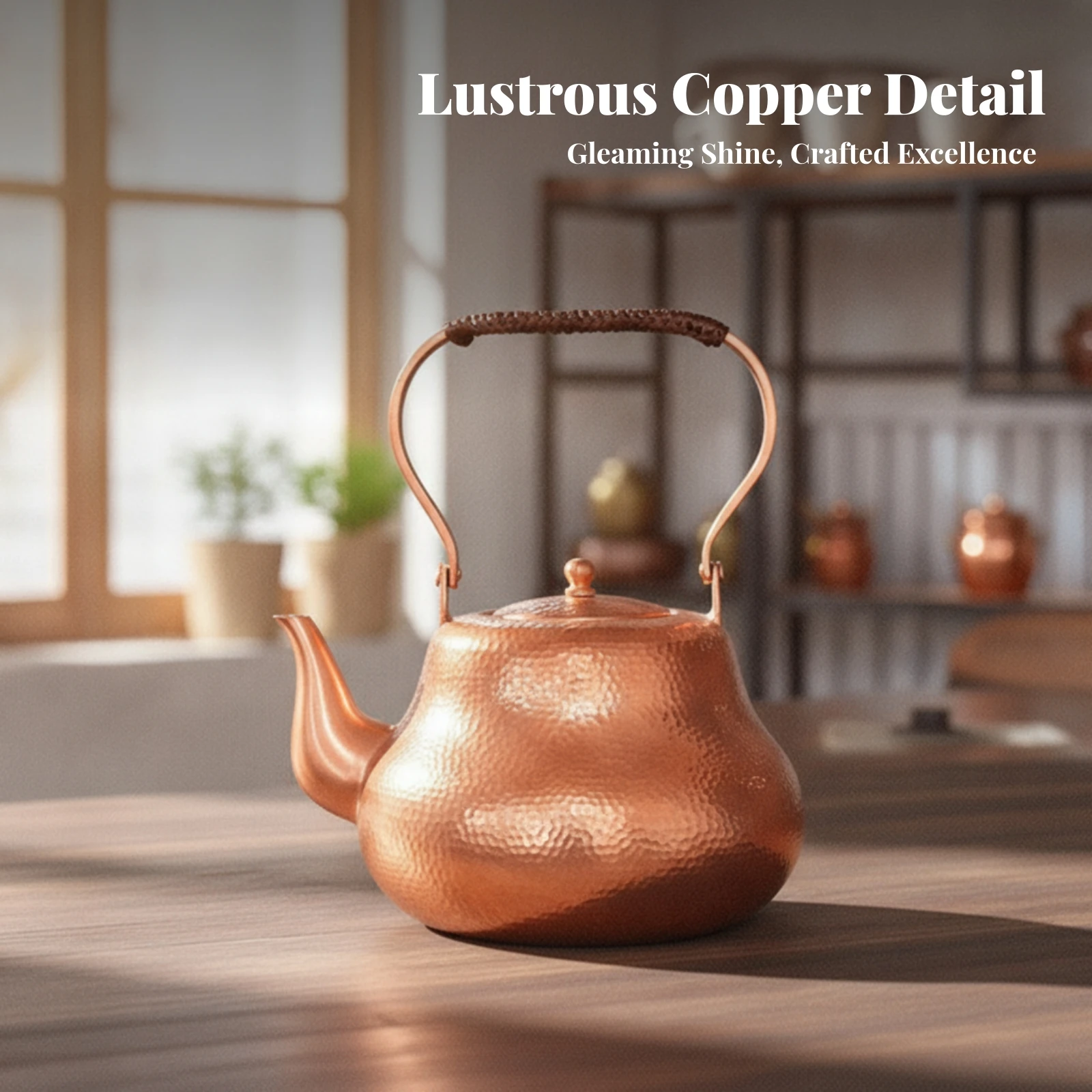 Copper Teapot Hammered Copper Tea Kettle Stovetop Tea Kettle Artisan Teapot with Braided Grip Vintage for Kitchen