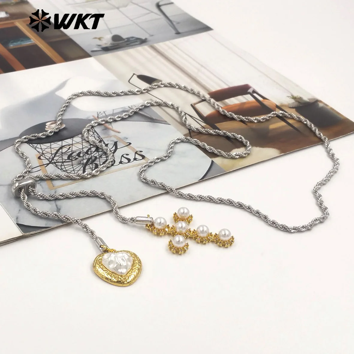 

WT-JFN55 Best Selling Classic Popular Yellow Brass Artificial Pearl With Real Gold Plated Necklace For Women ACC