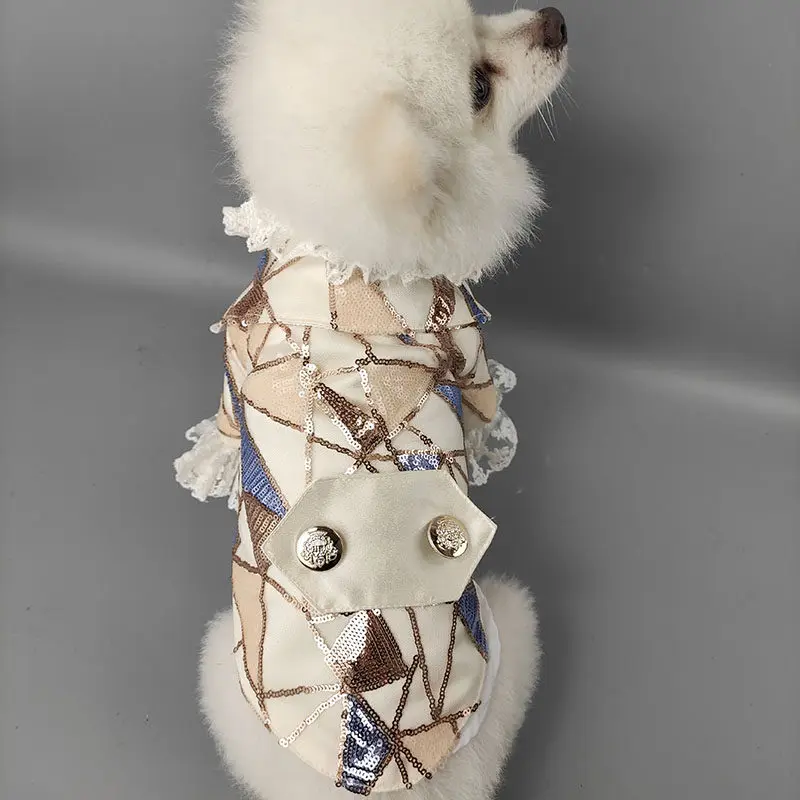 

Handmade Sequin Geometric Pattern Pet Dog Couple Dress Pet Set Skirt Luxury Small Pet Wedding Party Gown Formal Outfit