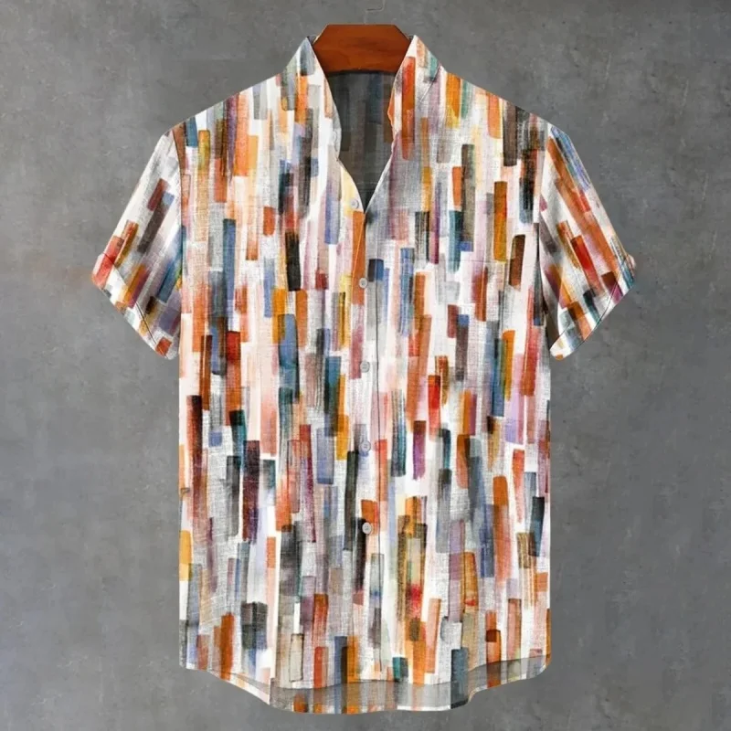 

Мужская рубашка в стиле ретро с красочной картиной маслом и художественным принтом, 2026, модные новые топы для поездок на работу, летняя верхняя одежда с короткими рукавами и пуговицами