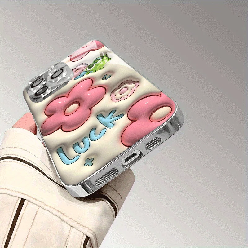 Custodia per telefono in vetro trasparente, splendidamente progettata con grande fiore rosa LUCK per iPhone17 16 15 14 13 12 11Promax Plus