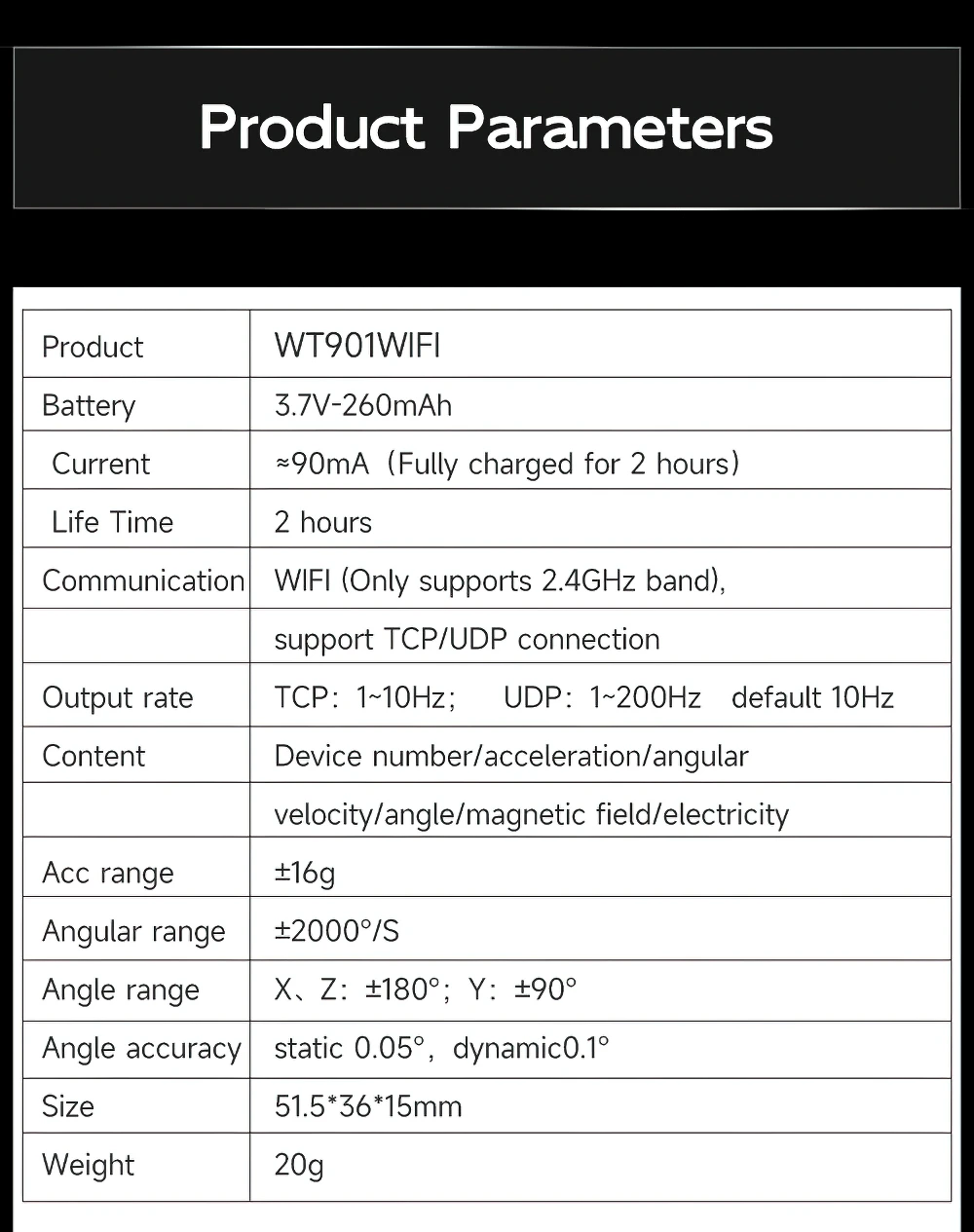 WitMotion WT901WIFI MPU9250 9-axis Wireless Inclinometer Accelerometer, 3-axis Angular Velocity+Acceleration+Angle+Magnet Field