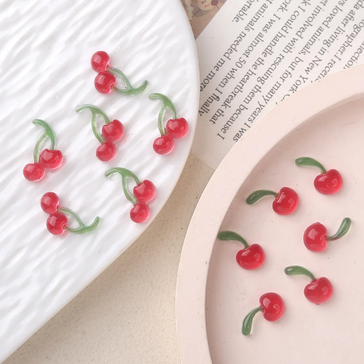 صغيرة الكرز الأحمر الراتنج مانيكير كابوشون 40 قطعة الراتنج فلاتباك DIY بها بنفسك صنع المجوهرات بالجملة سجل القصاصات ملحقات للتزيين #4