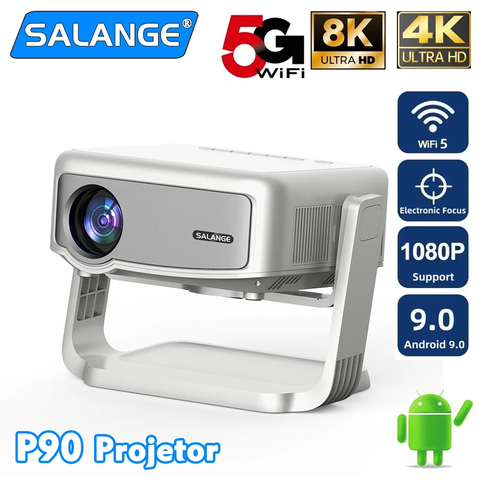 Salange P90 Projector Android9 Wifi Smart Home Cinema Electronic Focus BT4.2 5500 Lumens Support 1080P 4K Video Outdoor TV Movie