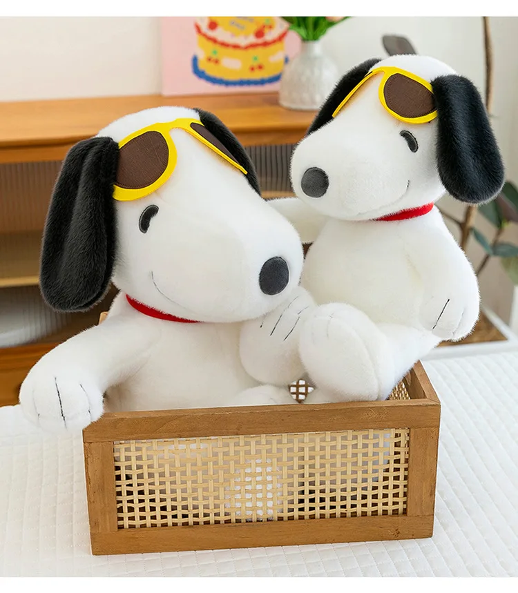 Kawaii Plush Toy Snoopy Stuffed Doll Cute with Sunglasses Cartoon Dog Plushie Kids Birthday Gift for Children Soft Filled Doll