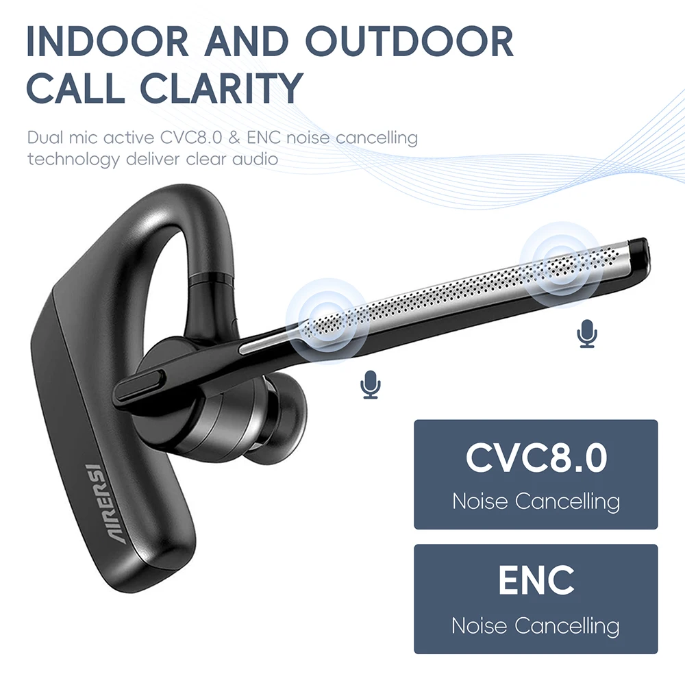 سماعات بلوتوث لاسلكية مع ميكروفون مزدوج لإلغاء الضوضاء، سماعات أذن للأعمال بدون استخدام اليدين لمكتب سائقي الشاحنات