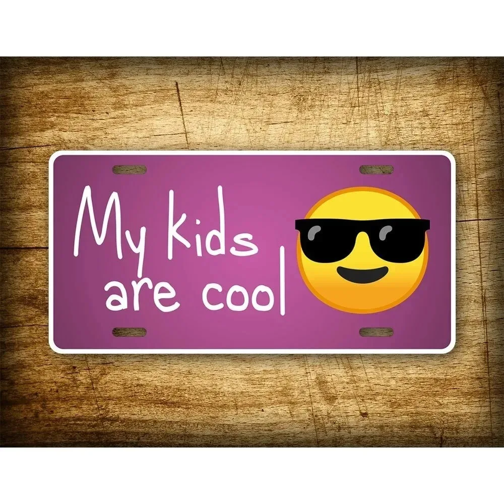 1pc Customizable My Kids Are Cool Cool Face Emoji Purple Base Metal Decorative Plaque, Home Wall Decor (Only For Decoration)