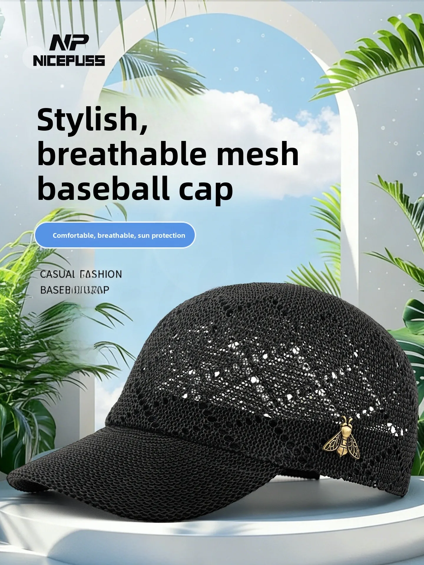 women's-hollow-out-breathable-summer-baseball-cap-net-hat-trendy-duckbill-sunshade-sun-hat-reversible-adjustable-polyester-fiber