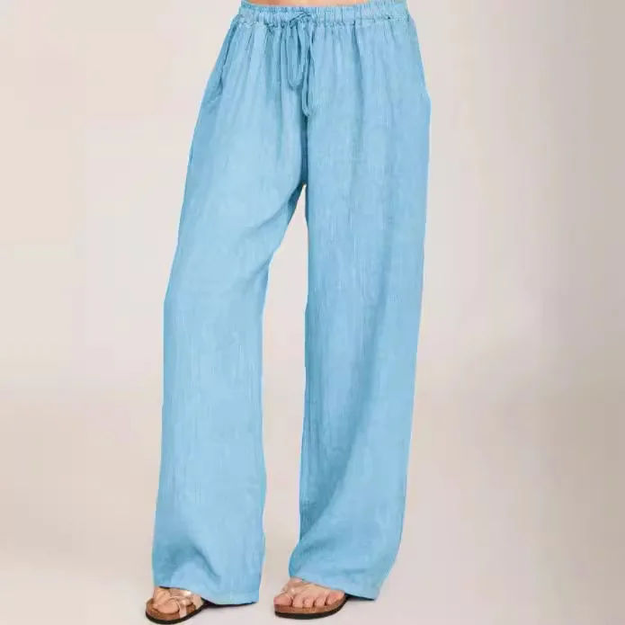 

Trendy 2025 Spring Summer Women's Pants Cotton Linen Drawstring Wide-leg Pants Fashion Loose Casual Ladies Personality Bottoms