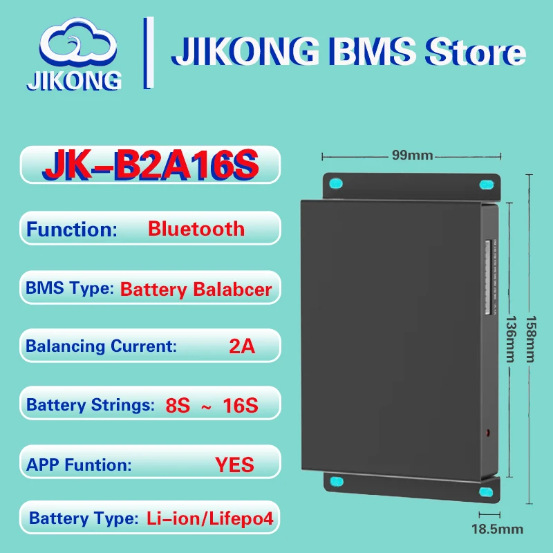 JIKONG JK-B2A16S Active Balancer Smart Bluetooth 8S 16S Li-ion LiFeP04 Batteries 2A Efficient Automatical Balance