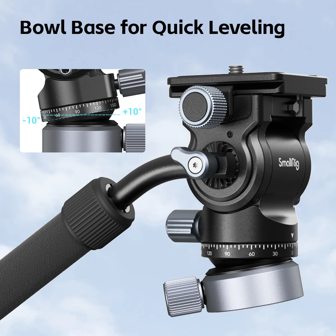 SmallRig CH20 Video Head with Leveling Bowl Base ,Video Head only 350g Load 4kg with Telescopic handle Compact and Portable 4170