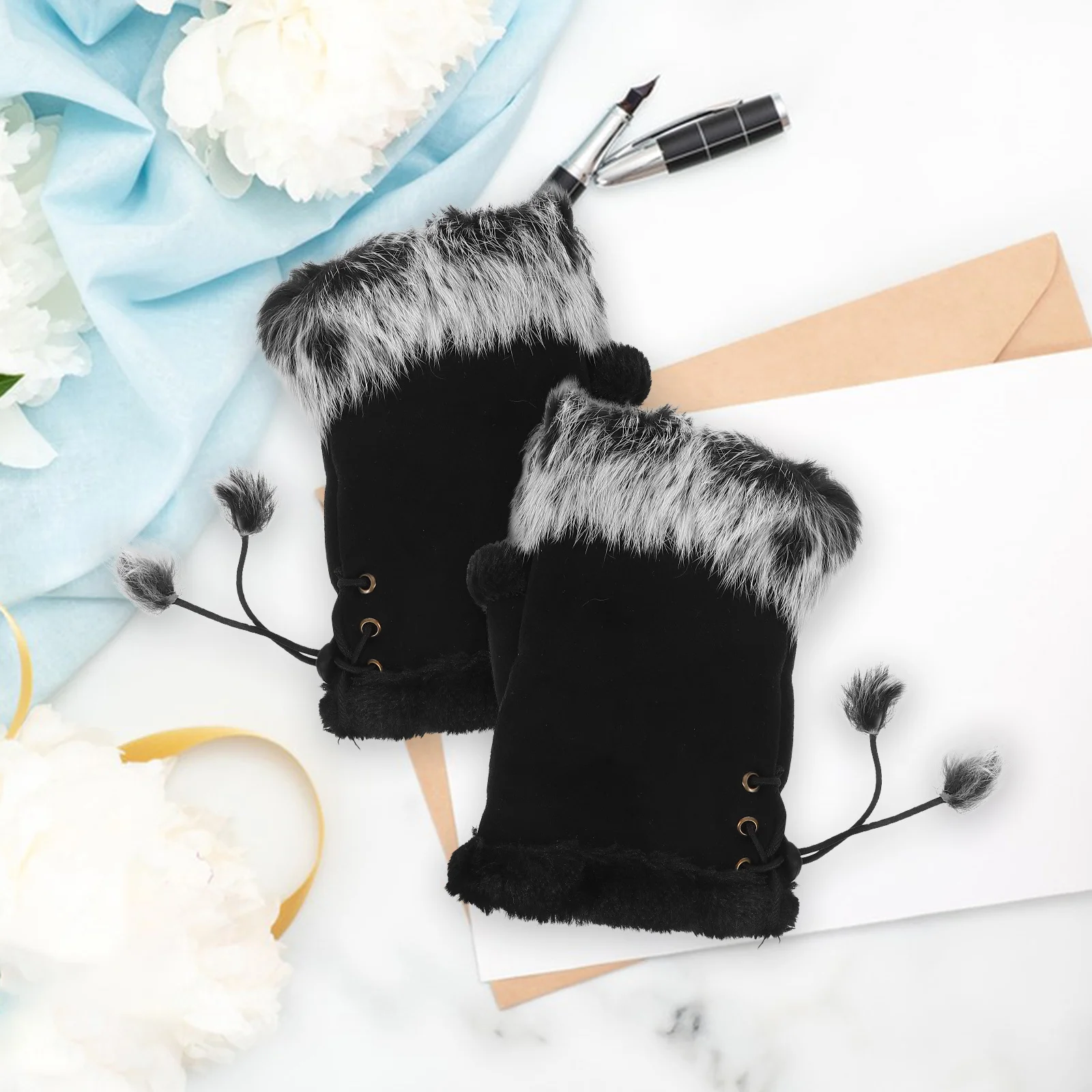 1 زوج نصف اصبع قفازات النساء شتاء دافئ أنيق الصوف أصابع القفازات لينة مريحة الجلد ودية لارتداء اليومي #6