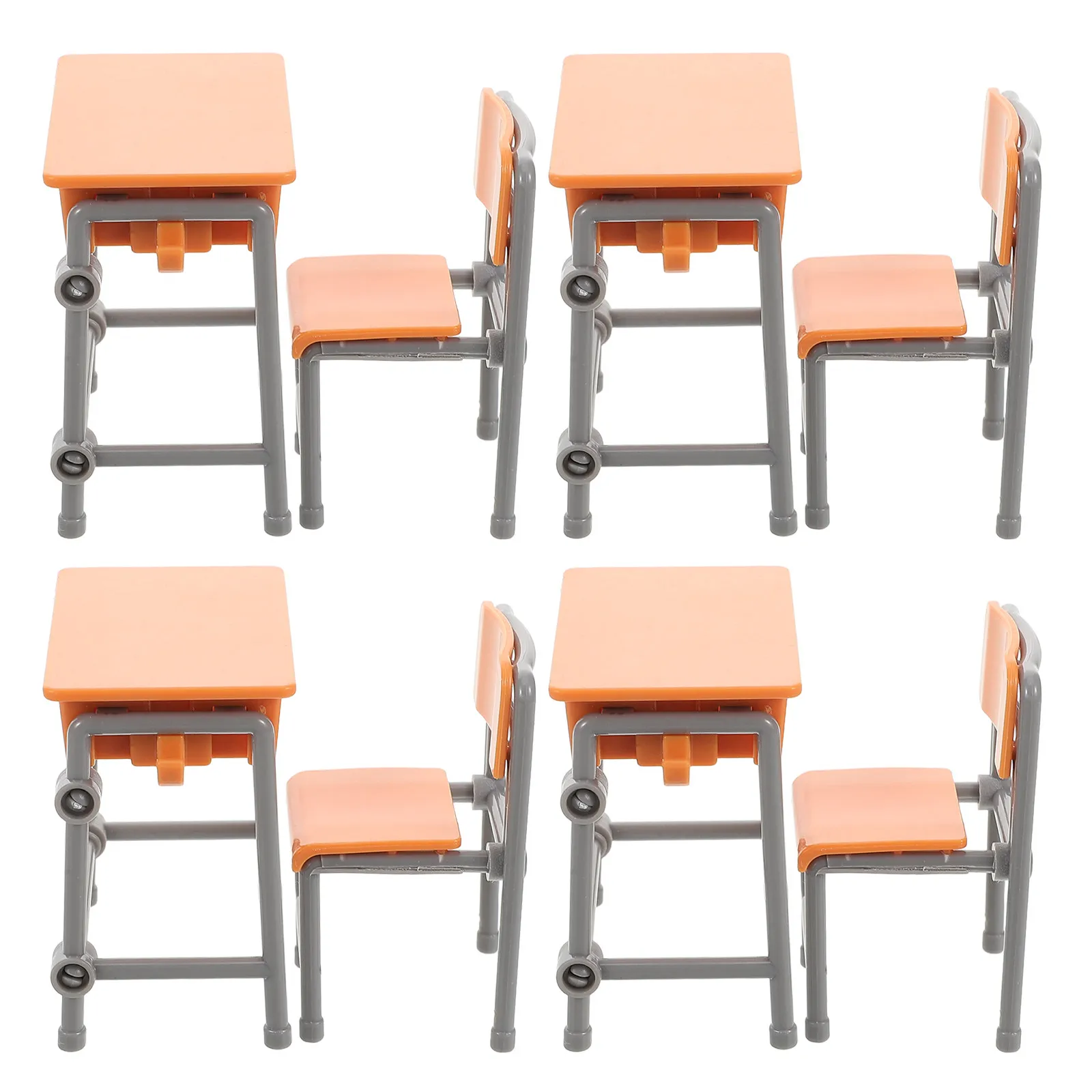 4Sets Miniature School Desk Chair Plastic Mini Furniture Classroom Decoration Dollhouse Office Display Accessories