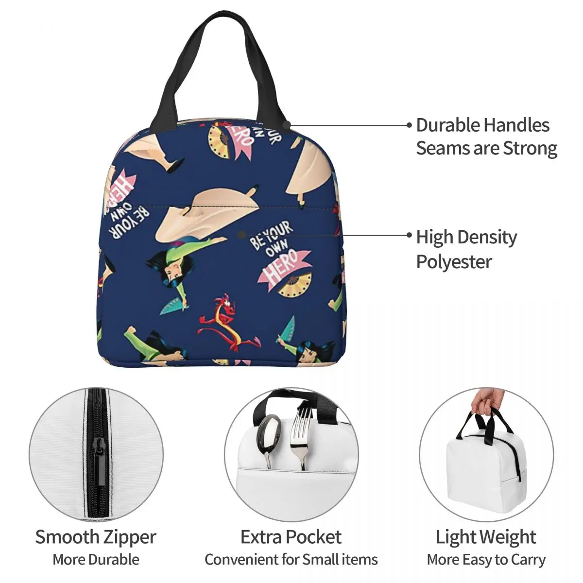 Mulan Be Your Own Hero borsa da pranzo isolata contenitore per pasti portatile borsa termica Lunch Box Tote Work Travel Food Bag