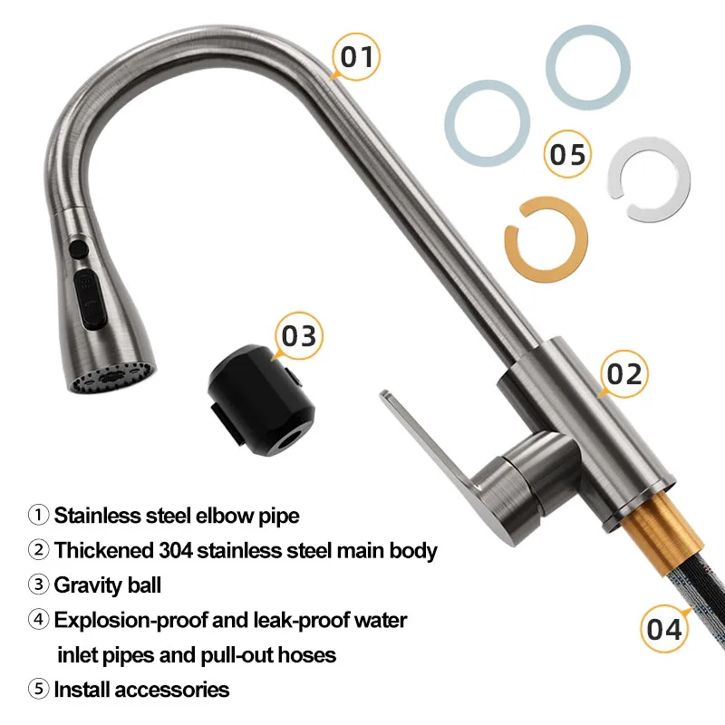 Adea Kitchen Pull-out Faucet, Hot And Cold Household Splash-proof Sink, Retractable Vegetable Washing Basin Fau