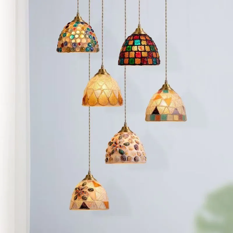 French glass retro chandelier nostalgic American entrance bedroom bedside dining table bar atmosphere bedside shell lamp
