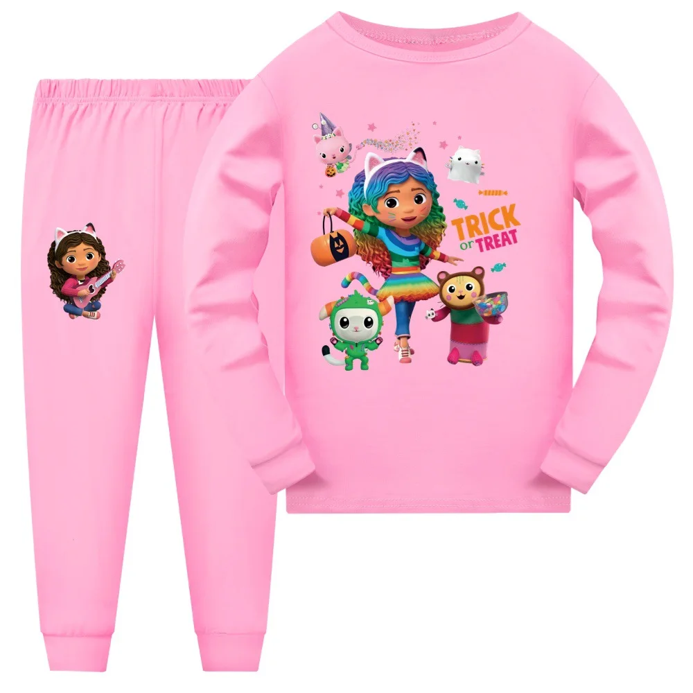 GABBYS DOLLHOUSE Clothes Kids Cartoon Pyjamas Baby Girls Gabby Chat Pajama Sets Teenager Boys Long Sleeve Nightwear Clothing Set