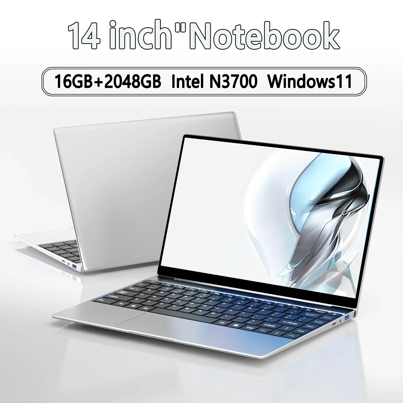 Portátil ultradelgado de 14,1 pulgadas Intel N3700 16GB RAM 2TB SSD Notebook Gamer 1920*1080 pantalla Oficina estudio ordenador PC Windows 11 Pro