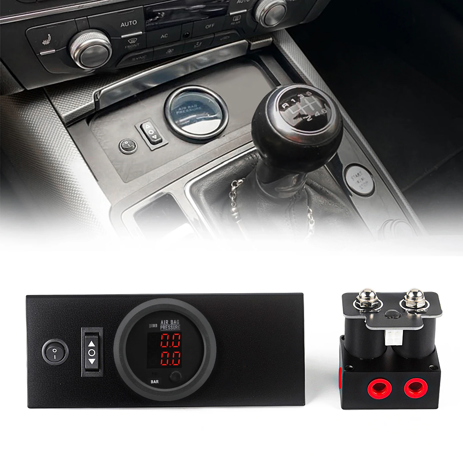 

Universal Air Ride Suspension Daul in One Display Pressure Gauge With Solenoid Valve and Control Panel Ship Type Switch Kit