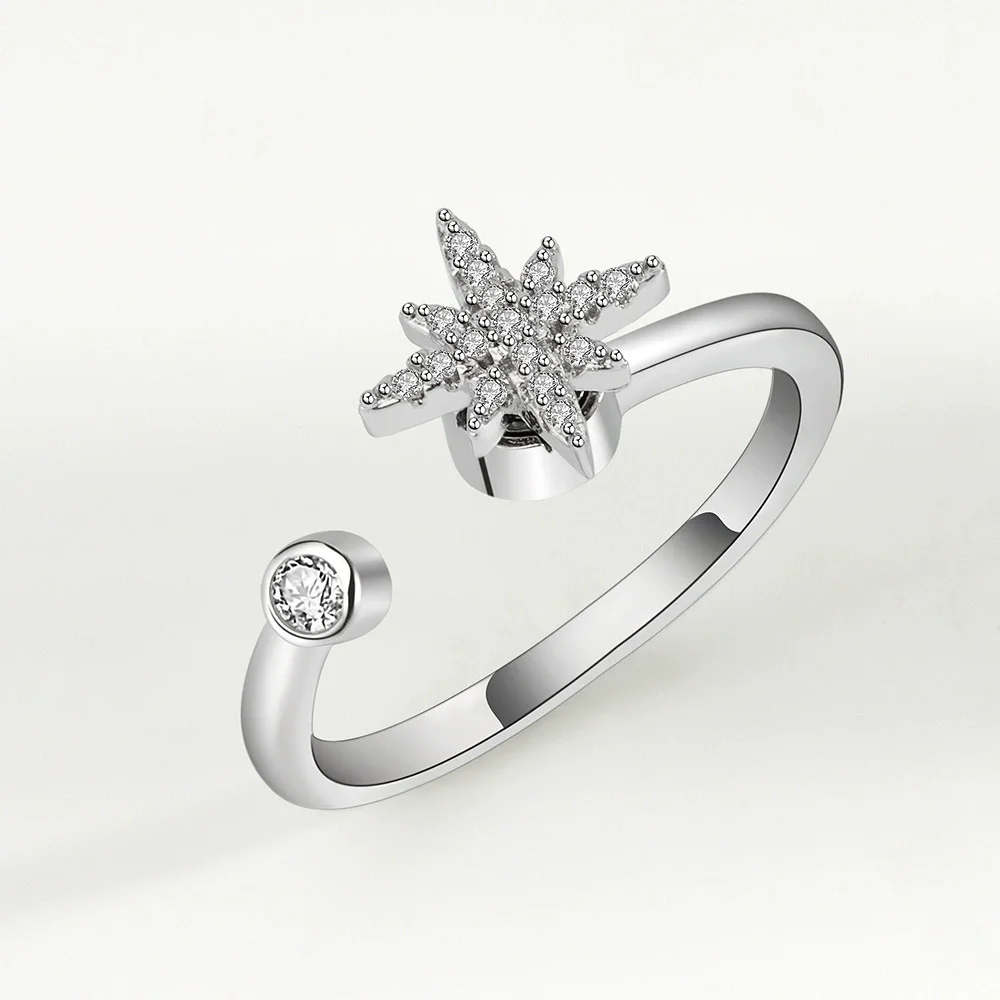 VENTFILLE 925 Sterling Silber Mond Und Sterne Zirkon Drehbare Ring Für Frauen Geschenk Diamant Stress Lindern Ring Schmuck Großhandel