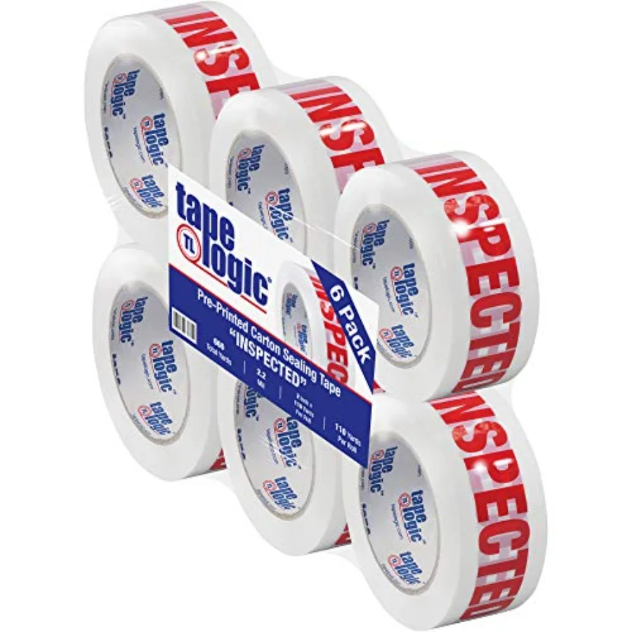 

Aviditi Tape Logic 2 Inch x 110 Yard 2.2 Mil Red/White Heavy Duty Packing Tape "Inspected" 6 Pack Perfect for Packing Shipping