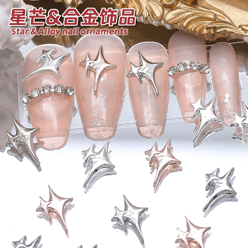 10pcs Japanese Star Nail Art decorazioni accessori Luxury Silver White-K Alloy meel Four Star Nail Charms Jewel Mancure Parts