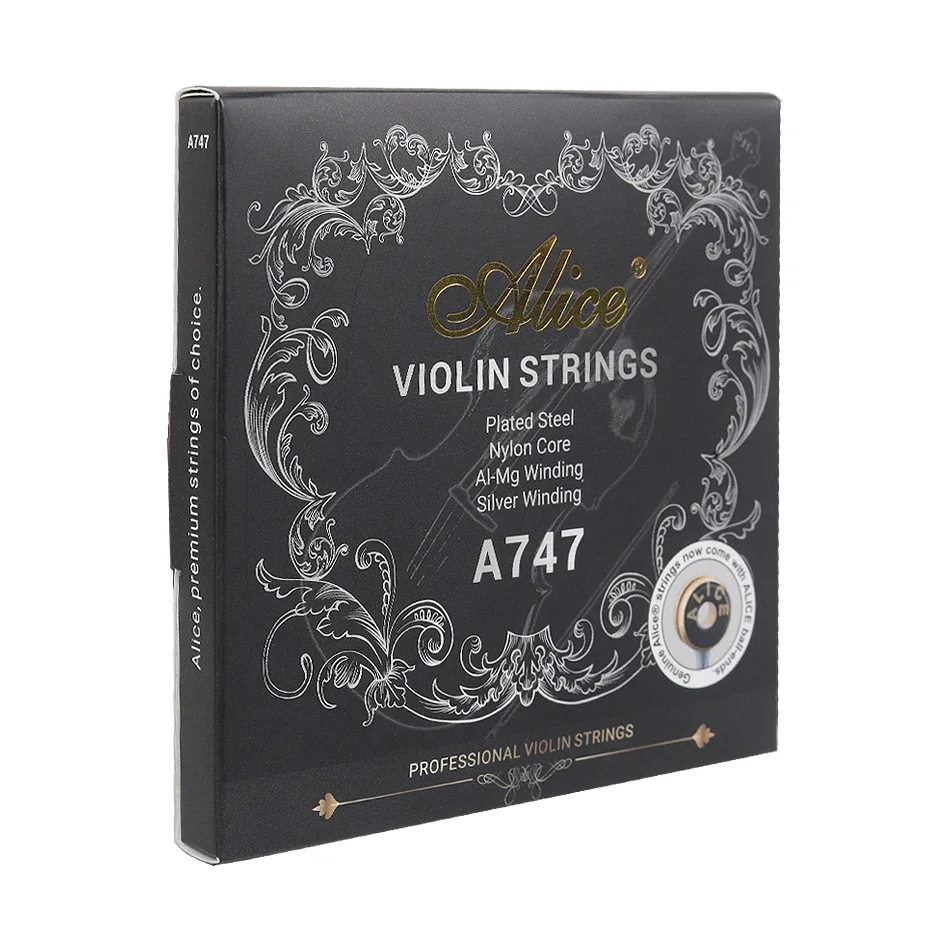 Alice A747 Violin Strings Set Plated Steel Nylon Core Al-Mg Silver Winding Violin Accessories Full Size to 4/4