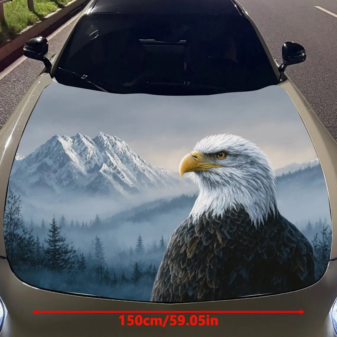 Car Decals An Eagle Exuding Majestic Tranquility And Alpine Grandeur Amid A Snowy, Mountainous Landscape Car Hood Sticker, Water